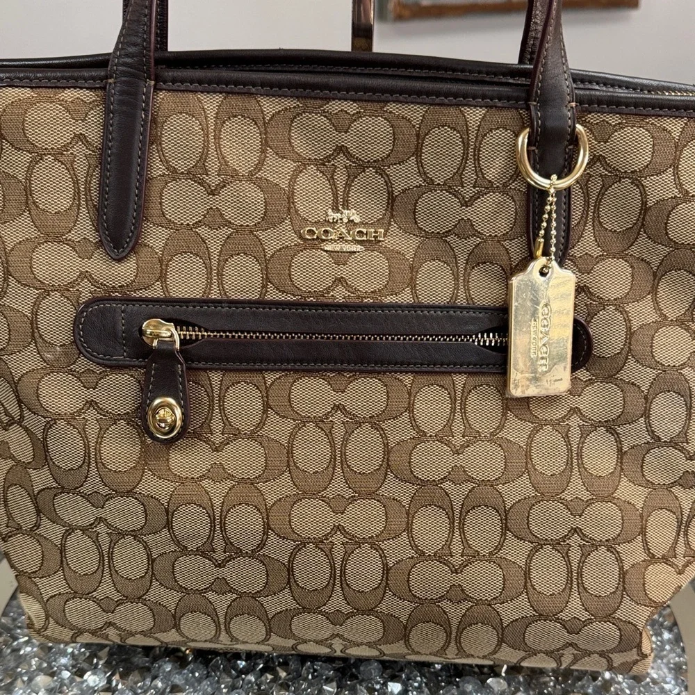 Coach Brown Signature Canvas Tote with Dark Brown Trim EUC